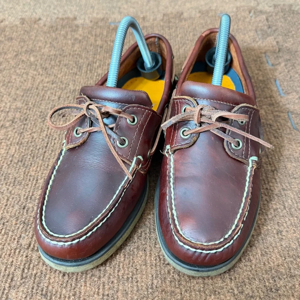 Timberland Mens 7.5 M Burgundy Brown Leather Boat Shoes 25077 Deck Shoes Loafers